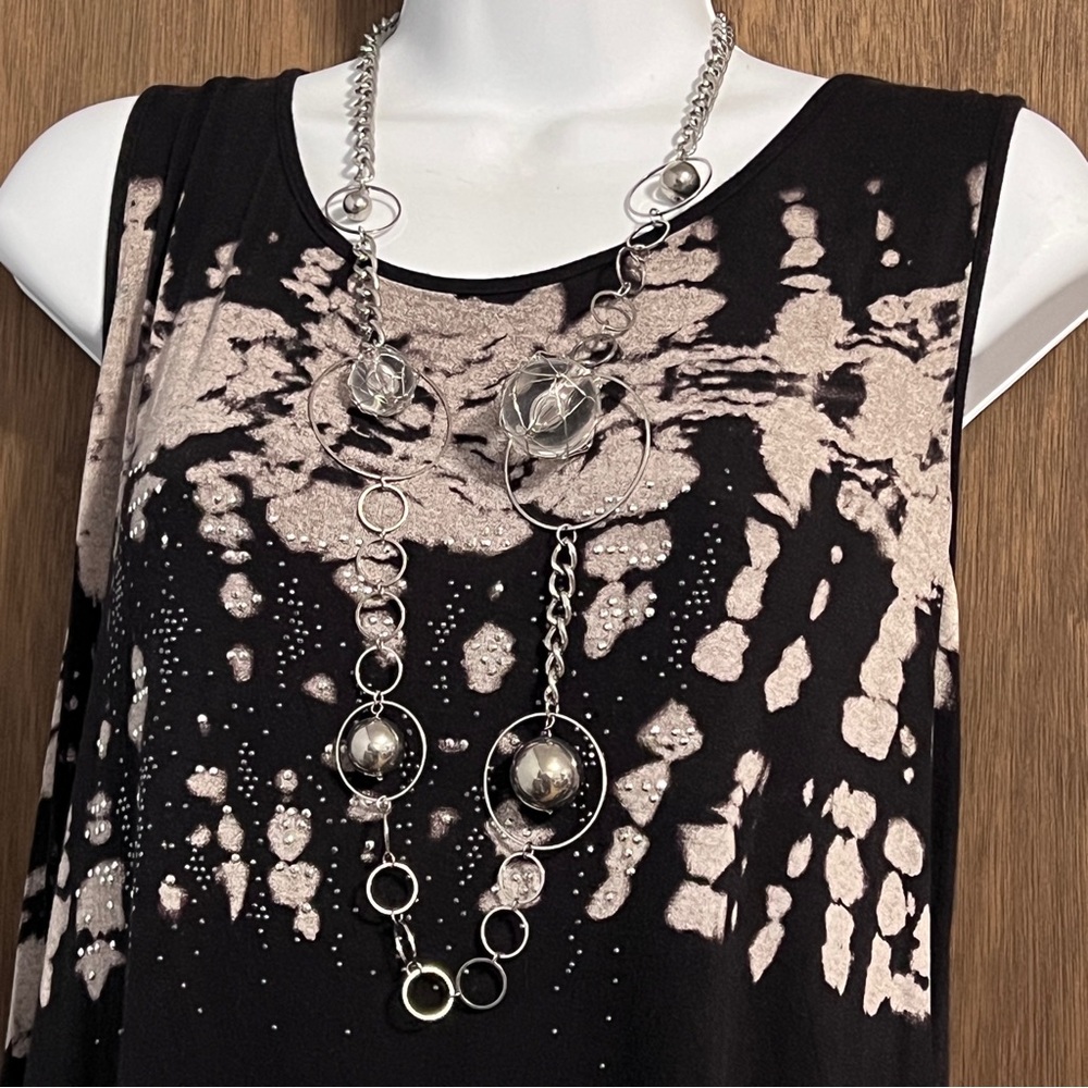 Silvertone Necklace Set Clear Orb Beads Extra Long Matching Earrings Marked N